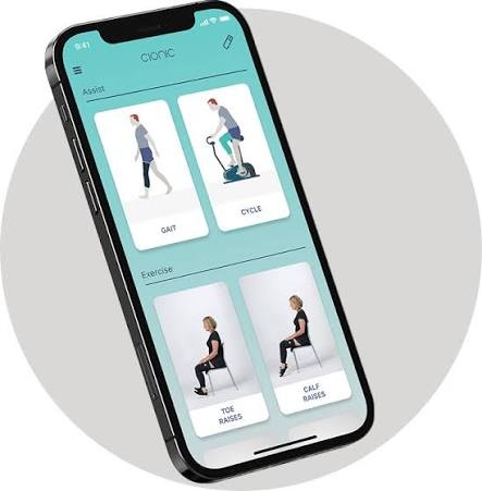 Cionic app with gait and exercise controls