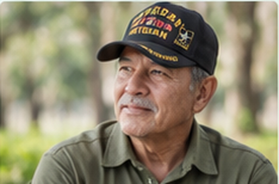 Illustrative portrait of an older man wearing a Veteran cap
