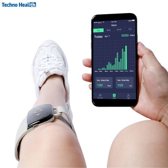 G4 worn on a leg next to a mobile app showing activity data